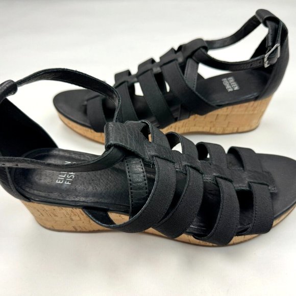 Eileen Fisher Leather Gladiator Wedge Sandals Women 9 NWOB Fisherman Platform - Picture 9 of 13
